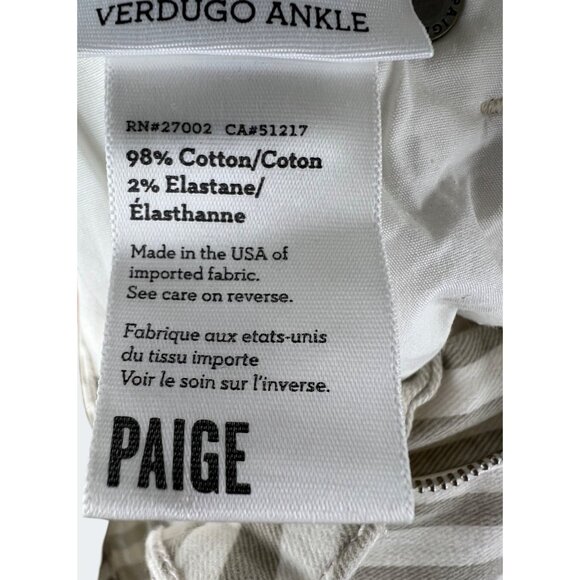 Paige Verdugo Ankle Skinny Jeans Womens Gray/White Striped Stretch Size 26 - Picture 13 of 16